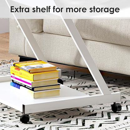 sogesfurniture Mobile Computer Desk Small Rolling Office Table Workstation with Printer Shelf and Keyboard Tray, Space-Saving Computer Desk with Storage Shelf for Home and Office (White) - color: White