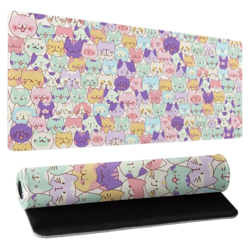 Cute Cat Mouse Pad XXL Large 35.4"x15.8" Extended Gaming Mousepad Kawaii Cat Mouse Mat for Women Desk Mat with Stitched Edges XXL Non-Slip Base Computer Keyboard Pad for Home Office Work Gamer - color: Cute Cats, size: 35.4x15.7 Inch