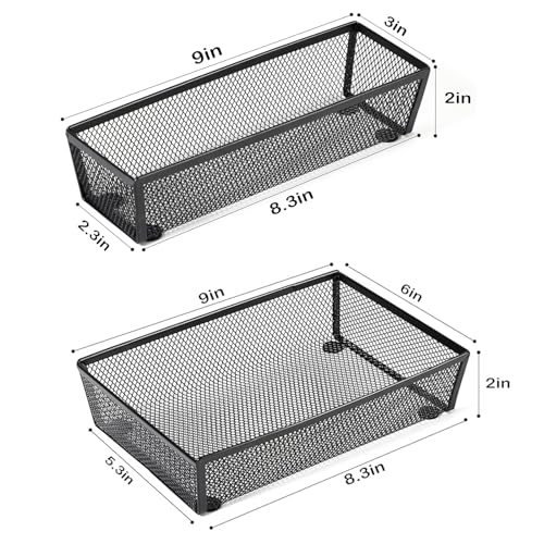 BYCY Silverware Drawer Organizer, Mesh Utensil Organizer for Kitchen Storage, Black Steel Metal Mesh Tray for Flatware Fork Spoon Knife… (9 * 3-5P-Black) - color: 9*3-5P-Black