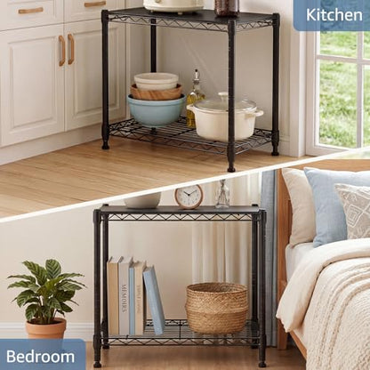 DUMOS 2-Tier Metal Wire Storage Shelves, Adjustable Standing Storage Rack Shelf, Heavy Duty Steel Shelving Unit Organizers for Kitchen Bathroom Pantry Garage, 23.1" Wx13.1 Dx22.1 H, Black - size: 2 Tiered-22.1"H without wheels