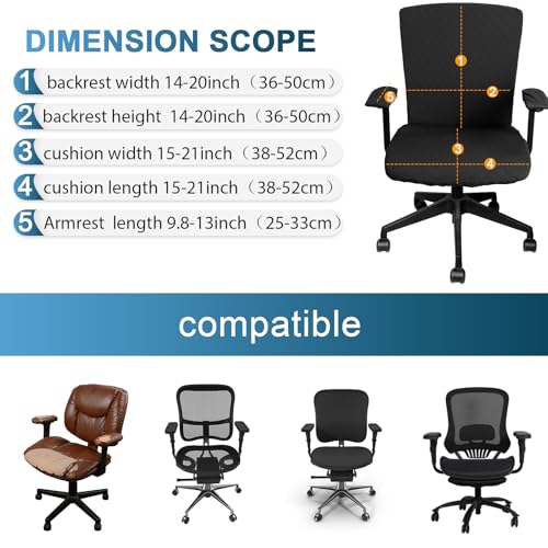 Tallew 4 Pcs Office Chair Covers Set Computer Universal Protective Stretchable Chair Seat Covers Desk Armrest Slipcovers Pads Office Cushion Backrest for Rotating(Dark Grey) - color: Dark Grey