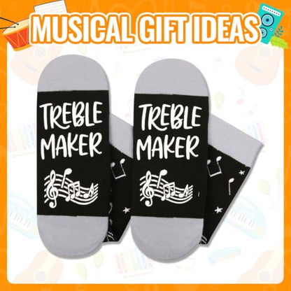 HAPPYPOP Music Gifts for Music Lovers - Guitar Saxophone Violin Socks for Musicians Players - color: Treble Maker Black
