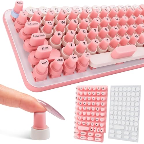 70PCS Raised Keyboard Stickers for Long Nails, Universal Nail Art Keyboard Bubbles, Self-Adhesive Keyboards for Long Nails, Comfortble Silicone Typing Keycaps for Office Girls Gaming - Pink - color: 70PCS - Pink