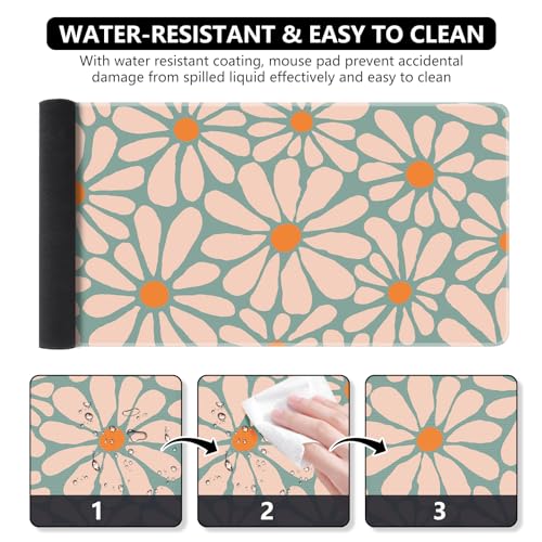 iCasso Desk Mat, XXL Large Mouse Pad, Anti-Slip Big Mousepad with Stitched Edges, Work & Gaming (Green Floral) - color: Green Floral