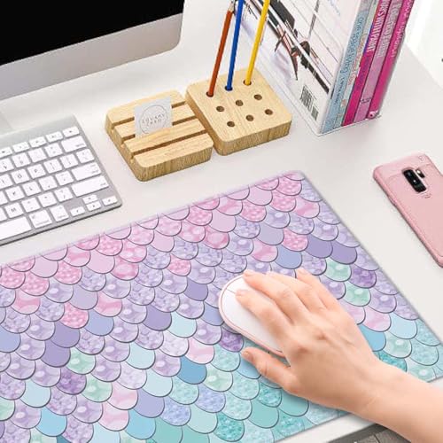 Gaming Mouse Pad Large,Mermaid Scales Mouse Pad Gaming Mouse Mat Desk Pad,31.5 x 11.8 Desk Mat Mouse Pads for Desk,Extended Keyboard Mousepad with Non-Slip Base and Stitched Edge - color: Mermaid Scales