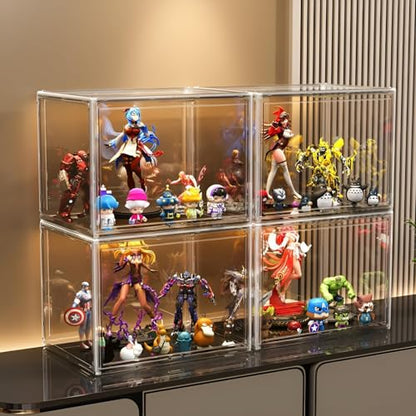 GUDEMAY Large Clear Stackable Acrylic Storage Bins with Door, Dustproof Figure Collectibles Display Case, Football & Motorcycle Helmet Showcase, Basketball, Sports Memorabilia Organizer (XL, Count, 3) - size: XL