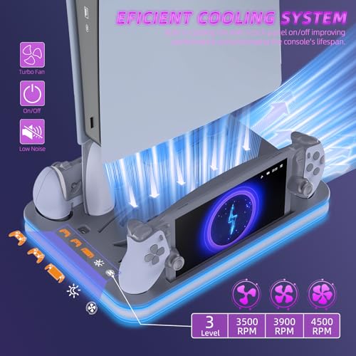 Charger Dock Compatible with PS Portal and Controller, PS5 Pro Stand and Cooling Station with RGB LED Charging Dock, PS5 Edge Controller and Headset and Remote Holders - Grey - color: Gray