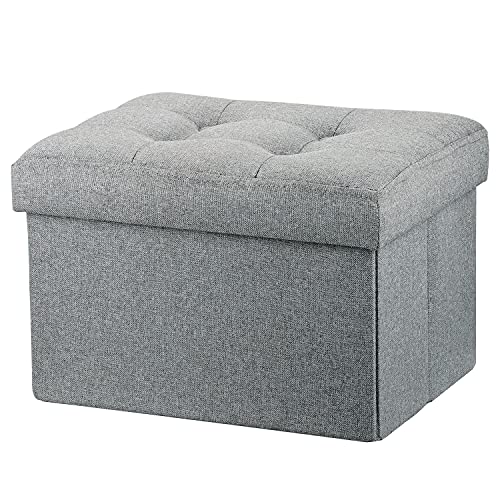 LINMAGCO Ottoman Storage Ottoman with Storage Small Foot Rest Stool Under Desk Stool Short Folding Footrest Linen Cloth Light Gray 16X12X12IN - color: Light Grey(linen), size: 12"D x 16"W x 12"H
