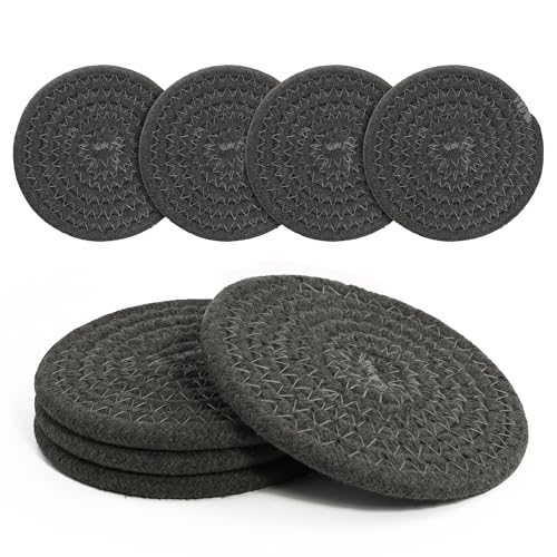 Coasters Set of 4 for Drinks, Cotton Woven 4 Colors Absorbent Boho Coasters for Home Decor Cups - Hot or Cold Drink Thickened (Dark Gray) - color: Dark Gray