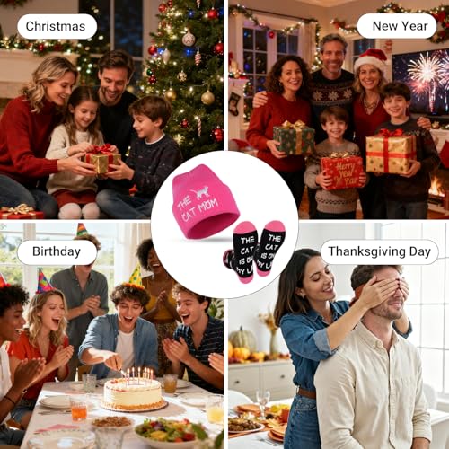 Funny Socks Cool Valentines Day Gifts for Him Men Boys Husband Boyfriend Dad Brother Cotton Comfort Birtday Gifts - color: Pink Cat Owner's Hat and Socks