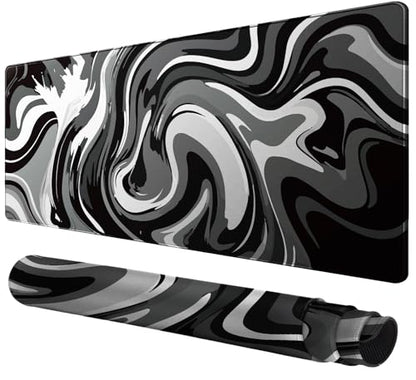 Large Gaming Mouse Pad - Black and White Mouse Pad with Stitched Edges, Extended XL Mousepad with Anti-Slip Rubber Base, Ink Liquid Wave Desk Mat for Keyboard and Mouse(31.5x15.8 inch) - color: Black & White Abstraction, size: 31.5L x 15.8W inches