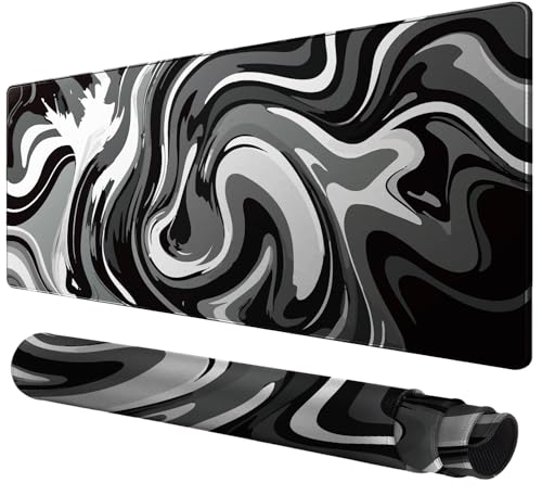 Rcege Large Mouse Pad for Desk - Gaming Mouse Pad with Stitched Edges, Anti-Slip Base for Keyboard and Mouse(Black & White Abstraction, 23.6L x 11.8W inches) - color: Black & White Abstraction, size: 23.6L x 11.8W inches