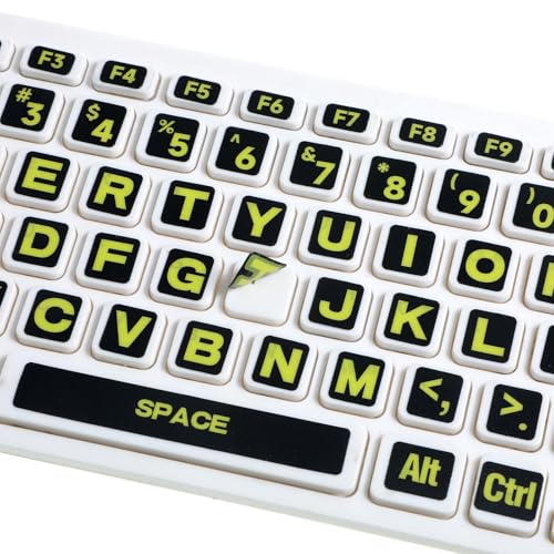 2PCS English Keyboard Stickers, Large Print Laptop Keyboard Stickers with Tweezers & Cloth, Replacement Big Bright Yellow Lettering for Sight Impaired, Alphabet Letter Sticker for Laptop PC Computer