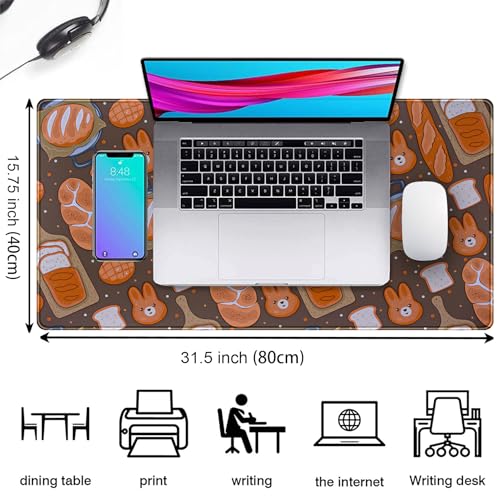 Kawaii Desk Mat Cute Mouse Pad Large Gaming Desk Pad, Bunny Bread Keyboard Mat Extended, Full Desktop Computer Mouse Mat XXL, Pastries Food Desk Decorations for Women Office 31.5x15.7 Inch - color: Bread Buns Baguettes