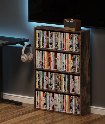 4 Tier DVD Storage Shelf, Media Storage Tower for CDs & Video Games, Freestanding Organizer Shelf for Living Room Home Office, Holds 160+ DVDs(Amber Pine)