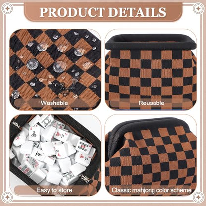 Mahjong Tile Bag Mahjong Empty Bag Crochet Purses Mah Jong Accessories and Gift for Women Game Lover Summer Vacation Supplies (Black Plaid,Black Plaid) - color: Black Plaid, style: Black Plaid