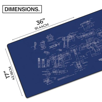 MPCO. Blueprints Large Gaming Desk Pad - 36" x 17" Duraglyde Fabric Browning 1911 – Blue Desk Mats - Non-Slip, Washable, Smooth Glide for Precision Gaming & Work - color: Duraglyde Browning 1911 – Blue