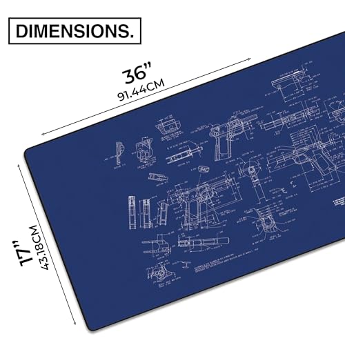 MPCO. Blueprints Large Gaming Desk Pad - 36" x 17" Duraglyde Fabric Browning 1911 – Blue Desk Mats - Non-Slip, Washable, Smooth Glide for Precision Gaming & Work - color: Duraglyde Browning 1911 – Blue