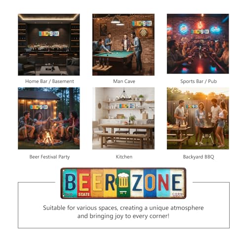 Beer Zone All-Aluminum Metal Sign – Vintage Wall Decor, 16 x 4 Inch | Home Bar, Man Cave, Patio, Pub, Basement & Game Room Decorations - color: beer zone