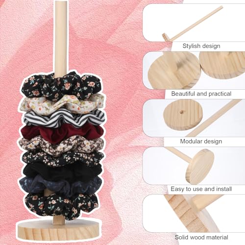 2 Pcs Scrunchie Holder Stand, Wood Hair Tie Organizer Vertical 15-20 Scrunchies Hairs Accessories Organizer Display Scrunchy for Women Bathroom Bedroom Decor