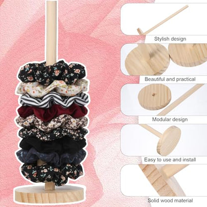 2 Pcs Scrunchie Holder Stand, Wood Hair Tie Organizer Vertical 15-20 Scrunchies Hairs Accessories Organizer Display Scrunchy for Women Bathroom Bedroom Decor