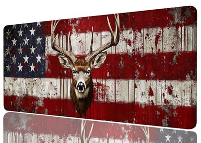 Deer Mouse Pad American Flag Rustic Patriotic Distressed Grunge Mousepad XL Large Gaming Mouse Pad Laptop Keyboard Mat Desk Pad for Office Desktops, Home Workstations, and Laptops 31.5x11.8 Inch - color: Deer