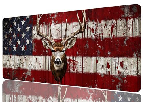 Deer Mouse Pad American Flag Rustic Patriotic Distressed Grunge Mousepad XL Large Gaming Mouse Pad Laptop Keyboard Mat Desk Pad for Office Desktops, Home Workstations, and Laptops 31.5x11.8 Inch - color: Deer