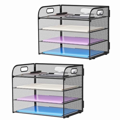 Marbrasse 2 Pack 4 Tier Paper Organizer Letter Tray - Mesh Desk File Organizer with Handle, Paper Sorter Organizer for Letter/A4 Office File Folder Holder (Black, 12.6" x 9.1" x 10.7") - color: Black-2p