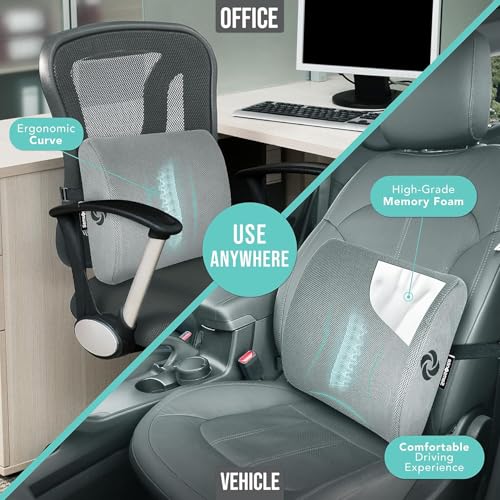 Samsonite Memory Foam Lumbar Support Pillow for Office Chair, Gaming Chair & Car Seat Automotive Use, Ergonomic Back Cushion, Work from Home Essentials, Office Essentials for Sitting Comfort, Grey - color: Grey Mesh