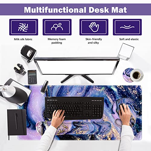 ARTSO Large Mouse Pad Ergonomic Keyboard Wrist Rest Support Combo, Memory Foam Gel Wrist Pad, Extended Desk Mat Protector, Non-Slip Desk Blotter, Purple Marble - color: Purple Marble