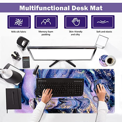 ARTSO Large Mouse Pad Ergonomic Keyboard Wrist Rest Support Combo, Memory Foam Gel Wrist Pad, Extended Desk Mat Protector, Non-Slip Desk Blotter, Purple Marble - color: Purple Marble