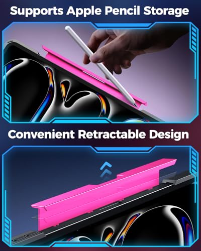 TSQQST Clear Wireless Keyboard Case for iPad Pro 11 Inch (M5/M4) 2025/2024 with Pencil Holder & Multi-Touch Trackpad, Visible PCB, 3-Brightness & 7-Color Backlight, 360° Rotating Stand, Pink