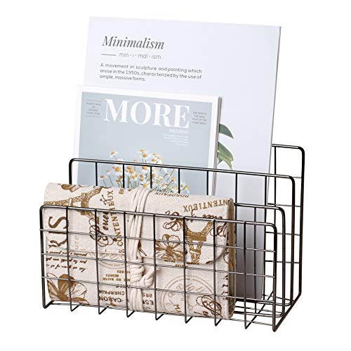 Desktop Mail Organizer File Organizer Metal Wire Mail Sorter Letter Organizer Magazine Rack for Letters, Mails, Books, Postcards, Brochures, Mail Holder (3 Slot, Dark Gray) - color: Dark Gray