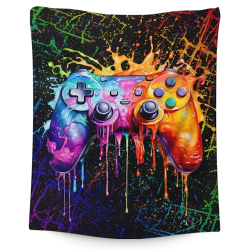 Gaming Blankets for Boys - 50x40 Inches Small Gamer Themed Gift for Kids, Girls, Teens - Black Flannel Throws Gifts for Gamer Room Decor - Cool Soft Cozy Plush Blanket for Couch, Sofa - color: Color 1, size: 50"x40"