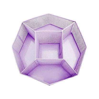 Annova Mesh Desk Organizer Rotate with 5 Compartments Spinning Tidy Candy/Pen Holder Office, Art Supply, Storage, Classroom, Home (Light Purple) - color: Light Purple
