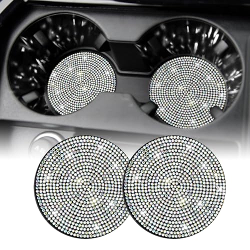 SINGARO Bling Cup Holder Coasters for Car, 2PCS Universal Non-Slip Cup Holder, Embedded Decorative Coasters, Shiny Crystal Car Interior Accessories Gifts for Women (AB-Color) - color: Ab-color, size: 2PCS