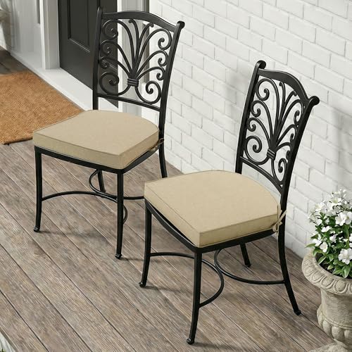 Outdoor Chair Cushions, Fade-Resistant & Water-Resistant, D Shaped Patio Furniture Seat Chair Pads Replacement with Ties, Non-Slip Bottom, Removable Cover, Set of 6, 18.5 x 16 Inch, Natural - color: Natural, size: 18.5" x 16" 6 Pack