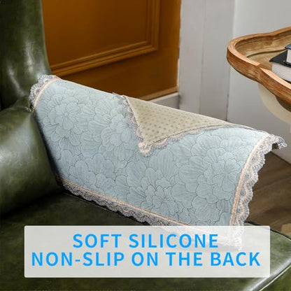 MINJIATEX Couch arm Covers,Non-Slip lace Sofa arm Covers Set of 2 Washable Sofa armrests Cover for Living Room Recliner Chair arm Cover Protectors for Leather armrest (FH-Grayish Blue) - color: Fh-grayish Blue