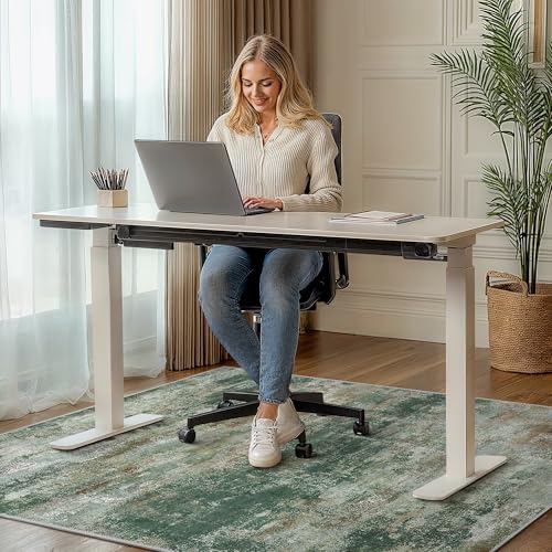 Office Chair Mat for Hardwood Tile Floor, Abstract 36"X 60" Desk Mats for Office Chair on Rolling Chairs Carpet, Desk Anti-Slip 1/5" Thick Rug for Computer Chair, Thin Low-Pile Floor Mat, Green Brown - color: Green Brown, size: 36"x60"
