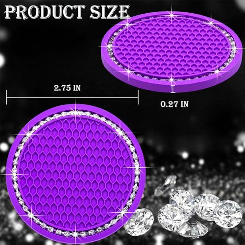 2PCS Bling Cup Holder Coaster, 2.75 Inch Auto Car Cup Holder Insert Coasters, Soft Silicone Anti-Slip Shockproof, Universal Vehicle Interior Accessories for Women Girls (Purple & White) - color: Purple & White, size: 2 pcs