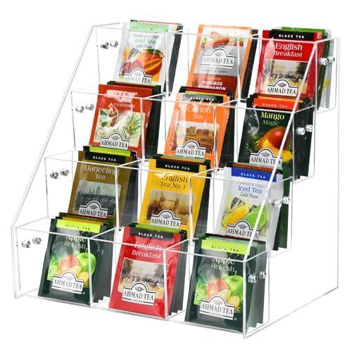 Tea Bag Organizer Holder, Acrylic Tea Packets Storage Box Container Display Stand Rack for Counter Cabinet Countertop Kitchen Office, 4 Tier - size: 4 Tier: 10.4" L X 7.1" W X 10" H