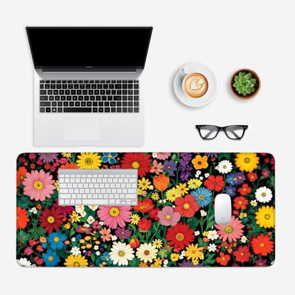 Mouse Pad, Large Anti-Slip with Stitched Edges Desk Mat Desktop Laptop Computer Desk Keyboard Mat,Table Protector Blotter Mat (Flower, 35.4" x 15.7") - color: Flower, size: 35.4" x 15.7"