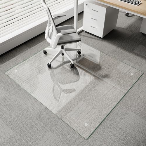 Koonmi Chair Mat for Carpet, Tempered Glass 42"x48" Office Chair Mat, Glass Floor Mat Protector with Rounded and Polished Edges,Ideal for Hardwood Floor, Carpet, Office, Desk, Rolling Chair - color: Transparent, size: 42"x48"