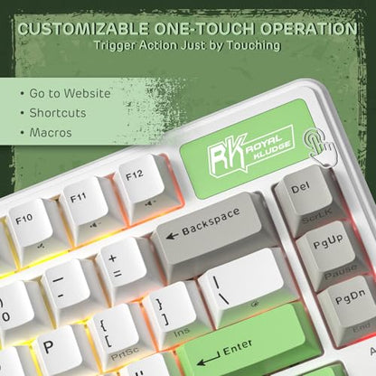 RK ROYAL KLUDGE L75 Gasket Mount Mechanical Keyboard w/Knob/Macro Keys & Touchable Nameplate, Tri-Mode 75% TKL Wireless Keyboard BT/2.4G/USB-C, Hot Swappable, Pro Software, Massive 8000mAh Battery - color: Lemon Green, size: Tactile Beige Switch