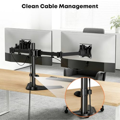 Dual Monitor Stand fits 17 to 32 inch – Free Standing Heavy Duty Monitor Mount with Precise Tilt, Swivel, Rotate and Height Adjust, 19.8 lbs per Arm, VESA 75/100mm - size: Dual Arms