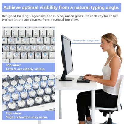 70pcs Keyboard Bubbles for Long Nails, Raised Glass Heart Shaped Keyboard Stickers Cute Key Covers Accessories Supplies for External & Desktop Keyboards Calculator
