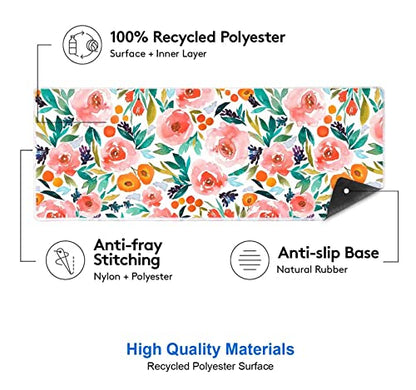 IMAYONDIA Large Floral Gaming Mouse Pad Mat with Stitched Edges, Extended Mousepad, Non-Slip Rubber Base Keyboard Pad, Desk Pad for Gamer, Office, (31.5” x 11.8” x 0.12”) - Watercolor Rose Flowers - color: Pink Rose Flowers