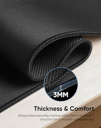 Reniteco Large Gaming Mouse Pad with Durable Stitched Edges, Non-Slip Rubber Base, Black Mousepad Mouse Mat Desk Pad for Home Office Gaming, 35.4''x15.7''x0.12'', Black - color: Black, size: 35.4''x15.7''x0.12"