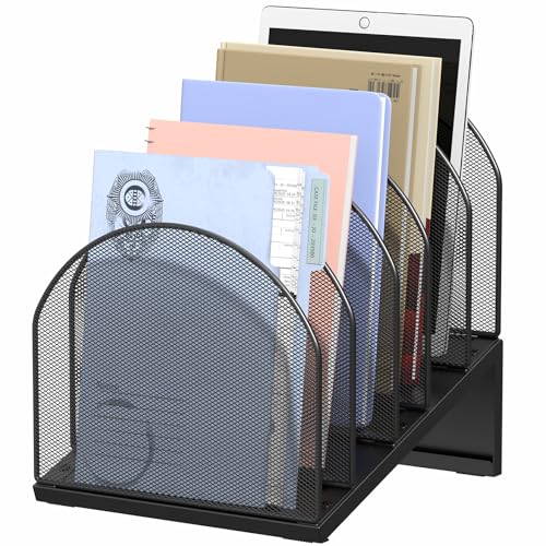 5-Section Desk File Organizer Metal Mesh Folder Organizer, Black | Desk Organizers and Accessories Desk File Holder for Documents, Mail & Office Papers Desk Organizers and Accessories - color: Black