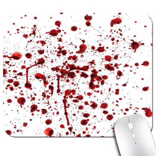 Horror Halloween Print Mouse Pad, Splashes of Blood White and Red Desk Mat | Grunge Style Bloodstain Scary Zombie Design, Anti-Slip Rubber Base, Silky Smooth Surface, Cute Office/Gaming Mousepad - color: Halloween Gift